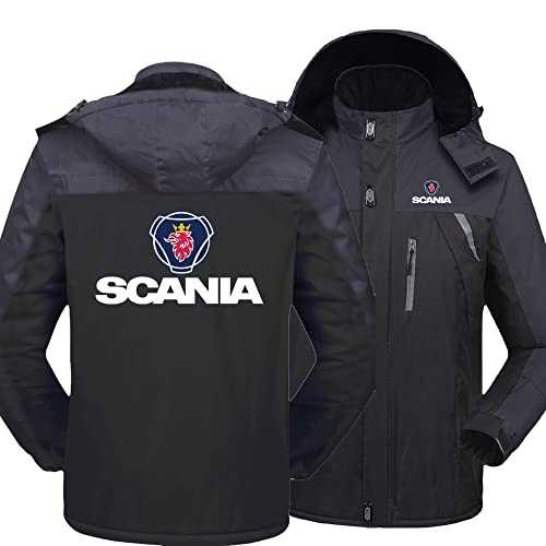 YRSHENG Herren Fleecejacke Scania Print Outdoor Hoodies Warmer Mantel Top Wandern Walking Jacke mit abnehmbarer Kapuze - Warmes Geschenk - schwarz||XXL Cover