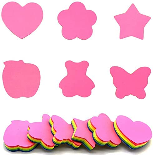 Image of Peeplvalue Multicolor 300 Sticky Notes of 3 Shapes 100 Sheets per Shape, Fluorescent Paper Self Adhesive and Removable Sticky Notes,