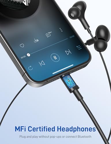 Image of iMangoo for Apple MFi-Certified Headphones for Lightning Wired Earbuds Magnetic Ear Buds with HiFi Bass,3 Ear Tips Mic Corded Earphones for Gym, Commuting for iPhone 14 Plus 13 12 11 Pro Max Black