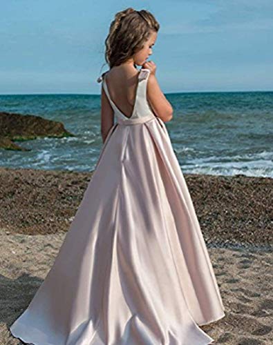 Long Junior Bridesmaid Dress 7-16 Blush Prom Dresses for Girls Stain Floor Length White3