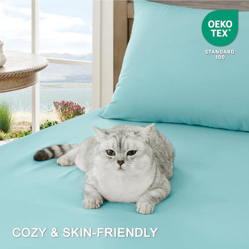 Image of FreshCulture Full Sheet Set - Ultra Soft Sheets Full Size Bed - Brushed Microfiber - Deep Pockets - Easy Care - Cooling & Breathable Sheets - 4 Pieces Hotel Luxury Full Size Bed Sheets (Spa Blue)