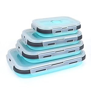 Set of 4 Collapsible Foldable Silicone Food Storage Containers,Ktichen Collapsible Storage Bowls with Airtight Plastic Lids for Leftover, Silicone Lunch Box-Microwave,Dishwasher,Freezer Safe