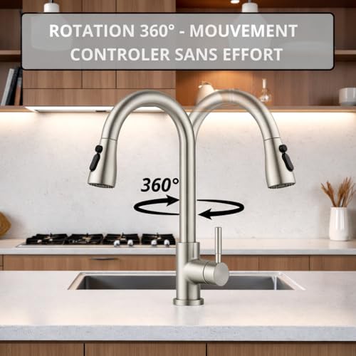 Robinet cuisine 3 modes de jet avec douchette extensible ergonomique - 5