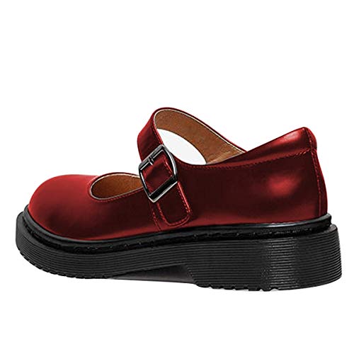 Image of YDN Women Classic Round Closed Toe Mary Jane Flats Platform Adjustable Single Ankle Strap Buckle Comfy Cute Pump Leather Patry Cosplay Girls Dress Shoe Size 4-16