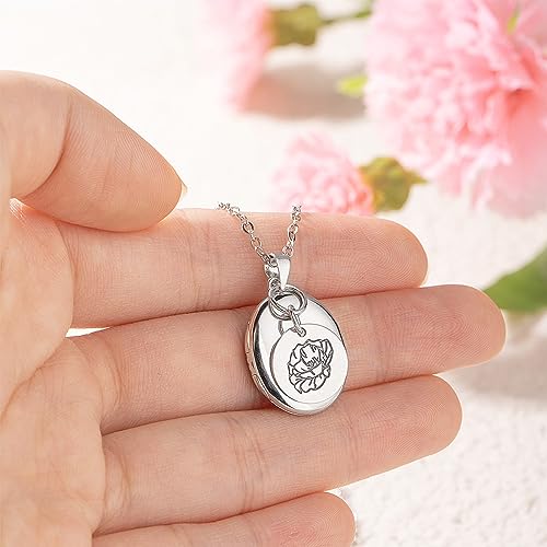 AILIN Custom Women Locket Necklace With Picture 925 Sterling Silver/Brass Personalized Birth Flower Name Photo Necklace For Her Birthday Gifts For Mom Daughter Girlfriends4