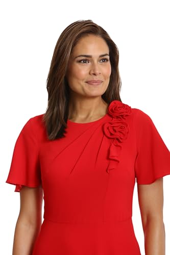 Image of London Times Women's London Times Women's Dresses Rosette Flutter Sleeve Fit and Flare Duchess Guest of Shower Mother of The Bride Feminine