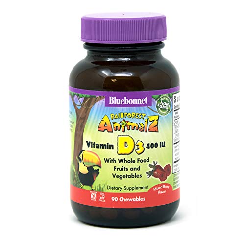 Bluebonnet Nutrition Rainforest Animalz Vitamin D3 400 IU Chewable Tablet, Soy-Free, Gluten-Free, Non-GMO