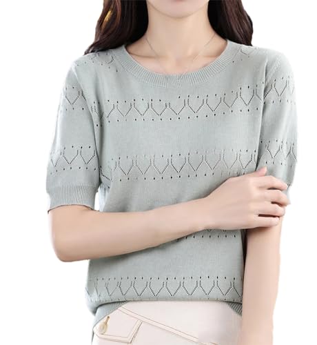 Pull ample à col rond femmes haut manches courtes ajouré décontracté