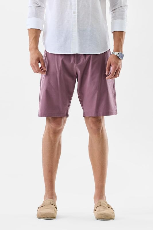 Image of SNITCH Men Casual Shorts | Regular Fit Mid Rise Solid Pattern | 100% Cotton Smooth Texture with Drawstring Closure & Elastic Waistband for Summer & Club Wear