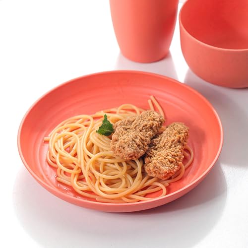 Image of Lightweight & Reusable Plates for Kitchen Salad Dessert Fruit Cakes Camping Daily Use Desserts, Dinner, Salads, Noodles, Pasta Microwave and Dishwasher Safe (20cm+23cm, Orange, Pack of 2)