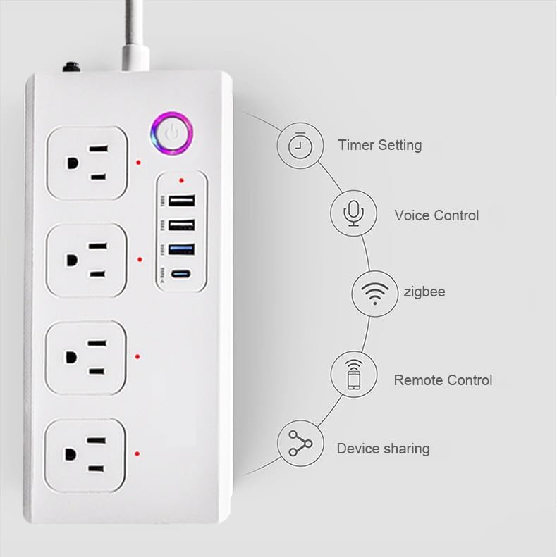 Miniatura 2 de ZigBee - Protector de sobretensiones, regleta de alimentación USB C de 20 W, aplicación Smart Lifetemporizador, 4 tomas de corriente controladas