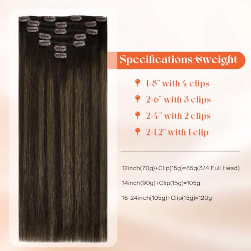 Image of Sunny Hair Clip in Hair Extensions Real Human Hair Brown Balayage | 14 Inch Real Human Hair Clip in Extensions Brunette Balayage with Natural Length, Blended Shape and Gentle Movement 105g