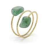 Sunongxin Green Aventurine Ring, Irregular Double Stone Adjustable Ring, Gold Boho Jewelry for Women