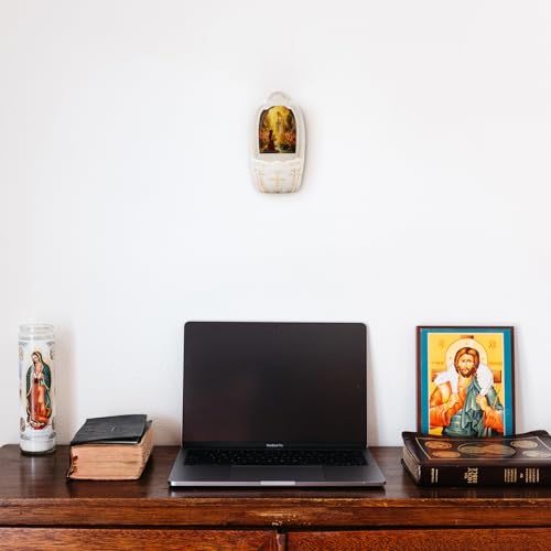 Image of KOMI Porcelain Our Lady of Lourdes Catholic Holy Water Font for Entrance of Home Church Wall Hanging Decor Religious Gift Blessed Mother Mary Holy Water Holder