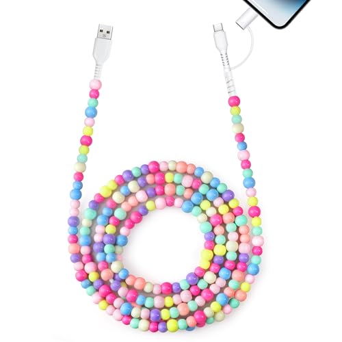 Aolcev USB C Cable 66W 2 in 1 Multi USB to USB C Charger Cord for iPhone 17 16 15 Pro Max 6.6FT Beaded Type C Fast Charging Cable for iPhone Charger for iPhone 14 13 12 Pro Max Galaxy S25 iPad Colored