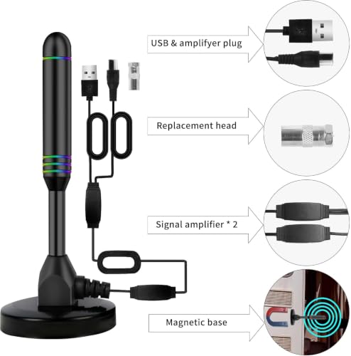 Image of Indoor TV Antenna with 2 Signal Boosters & 32FT Cable - Digital Antenna for Smart TV, Magnetic Base, Supports 4K 1080p - Dual Amplifiers for Long Range Reception of Local Channels(Multi)