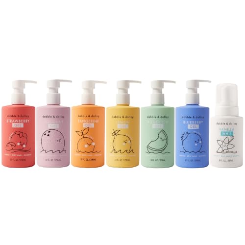 Dabble & Dollop Rainbow of Bubbles Kids 3-in-1 Body Wash, Shampoo & Bubble Bath Set – All 7 Scents, Tear-Free, Gentle, Hypoallergenic and Safe for Sensitive Skin (Pack of 7)