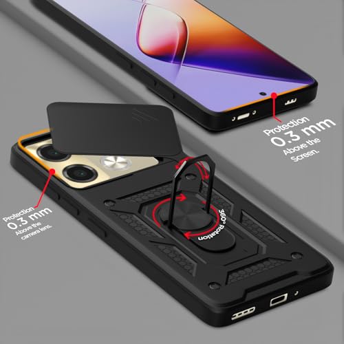 Image of Pikkme Back Cover for Infinix Note 40 Pro 5G | 360 Protection Case | Sliding Camera Shield Cover & Ring Holder Stand D10 Tough Armor Bumper Case (Black)