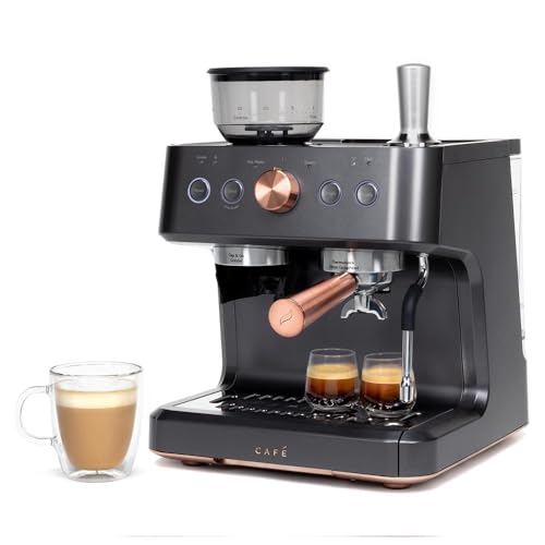 Café Bellissimo Semi Automatic Espresso Machine with Grinder & Milk Frother | Copper Accents | WiFi App Control | Large 95oz Tank | Matte Black by Café - Image 2