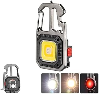 Swetup Small Portable Keyring Led Work Light, 500 Lumens COB Work Light, Mini Magnetic Inspection Light with Bottle Hook, 7 Light Modes, Rechargeable Led Flashlight for Camping Fishing Work Emergency