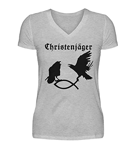 T-Shirt en V pour Femme Gris M Christenjäger contre la monotonie