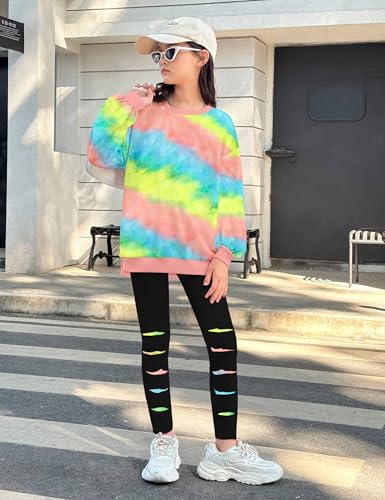 Image of Girls Clothes, Girls Outfits Tie Dye Sweatshirt Tops and Leggings Sweatpants 2 Piece Fall Winter Clothes Set 6-16T