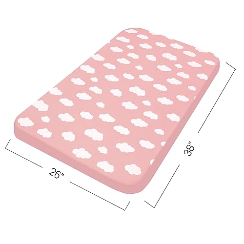 4-Pack Fitted Pack and Play Sheets for Boys and Girls - Breathable, Soft Microfiber Baby Sheets in Grey and Pink