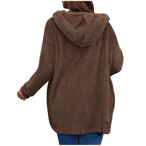 Image of Women's Sherpa Fuzzy Jacket Hoodie Open Front Fleece Hooded Jackets Cardigan Warm Outerwear Fall Coat with Pockets