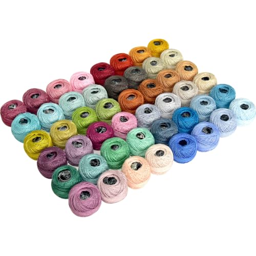Image of Soft 48 Colors Crochet Thread Double Mercerized Egyptian Long Staple Cotton Pearl Thread Ball 48 Pack,100% Cotton (Vintage Morandi)