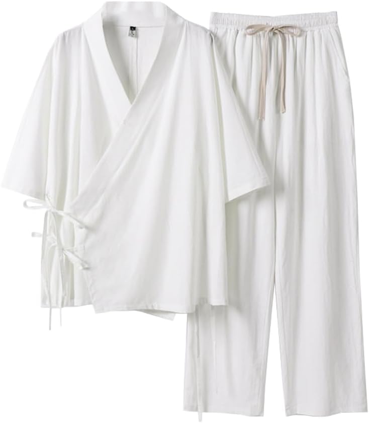 Japanese Style Pajamas Cotton Japanese Kimono Suit Summer Plus Size Kimono Bathrobes Chinese Style Sleepwear (Grey 7XL)