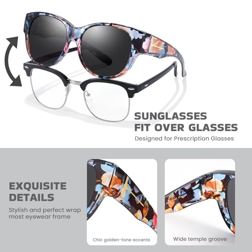 Image of Xfeel Polarized Sunglasses Over Glasses for Women Trendy Shades Over Prescription Eyeglasses Sun Glasses