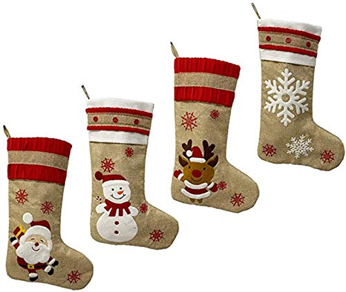 Yemocile - 4 medias colgantes de Navidad de arpillera de 45,7 cm, bolsa de regalo para decoración de árbol de Navidad
