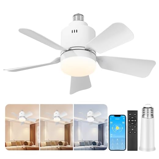 UCMDA Ventilador de Techo con Luz Silencioso, APP Control, Lampara Ventilador, Temperatura de Color 3000k-6500k, Interfaz E26/E27, para Dormitorio, Sala de Estar, Cocina, Garaje