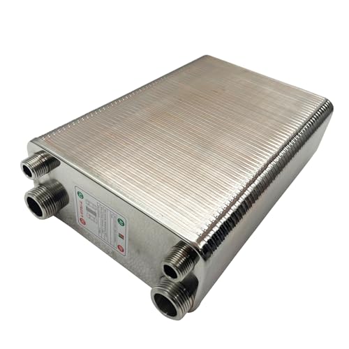 INTBUYING 100 Plate Heat Exchanger Water to Water Brazed Plate Heat Exchanger SUS304 Stainless Steel Heat Exchanger for Water Heating Floor Heating