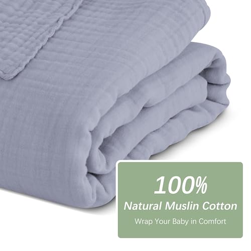 Image of SWEET DOLPHIN Muslin Baby Bath Towels Blanket - 2 Pack 100% Cotton Towel for Babies, Infants, Toddlers - 40x40Inch - Highly Absorbent, Grey