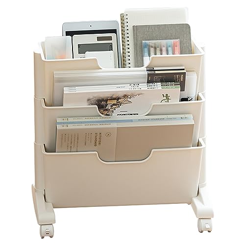 KKYOYRE 本棚 書類棚 書類収納 ワゴン キッチンワゴン ブックスタンド 収納棚 バスケットラック 収納ワゴン バスケットラック 隙間ラック 隙間収納 サイドワゴン キャスター付き おしゃれ 3段 キッチン収納ワゴン 多機能 リビング収納 CD収納