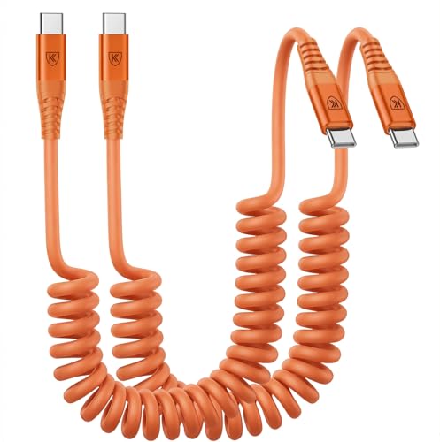 Image of USB C to C Cable 6FT, 2Pack Coiled USB C Fast Charging Cable for CarPlay, iPhone USB-C Cable /Android Auto USB C Cord USB Type-C Cable for iPhone 17 /16 /15 /Pro Max /Samsung Galaxy S26 S25 and More-Orange