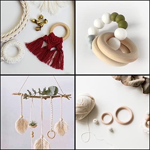 WELHAEPI 90 Stück Holzringe zum Basteln, Holz Ringe Natur, für DIY Handwerk Ring Anhänger Anschlussstück Schmuck Machen Spielzeug Serviettenringe, Holzkranz, Bastelring - 15mm, 25mm, 35mm, 45mm, 55mm