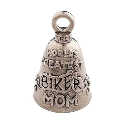 Image of Guardian Bell Worlds Greatest Biker Mom Good Luck Bell w /Keyring & Black Velvet Gift Bag | Motorcycle Bell | Lead-Free Pewter | Good Luck Gift to Friends & Family | Bike Bell | Made in USA