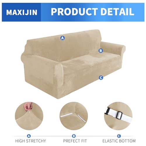 MAXIJIN Thick Velvet Extra Large Sofa Cover for 3 or 4 Cushion Couch Stretch Oversized Couch Cover for Dogs Cat Pet 1 Piece XL Slipcovers Fitted Furniture Protector (Oversized Sofa, Camel) by MAXIJIN - Image 3