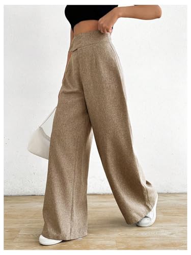 OYOANGLE Women's High Waist Wide Leg Pants Work Office Business Trousers Loose Fit Casual Long Pants3