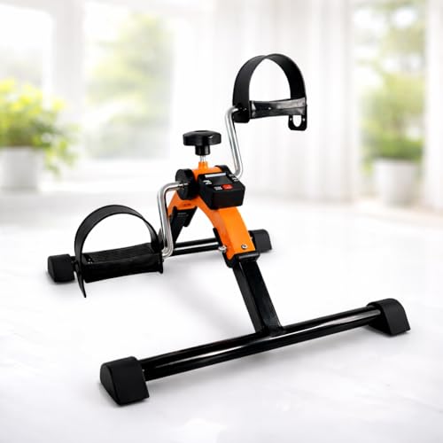 Image of Mini Pedal Exercise Cycle - Portable Under Desk Bike with Adjustable Resistance, LCD Monitor, Non-Slip Base for Arm & Leg Workout, Home & Office Fitness Trainer (Orange /Black)
