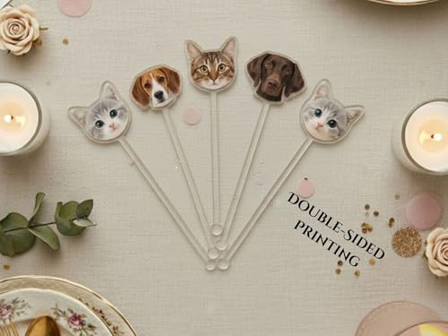 Custom Pet Face Swizzle Sticks for Cocktails Double-Sided Printing Dog and Cat Drink Stirrers