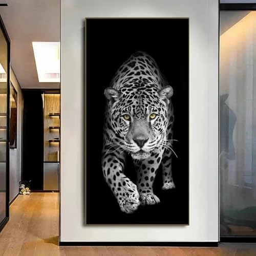 Impression sur toile léopard noir et blanc avec cadre de qualité 55x110