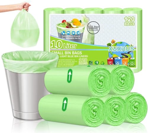 XUXRUS Organic Bin Liners, 10 L, Small Bin Bags, Compostable Bin Liners, Green Food Waste Bags, Pack of 200