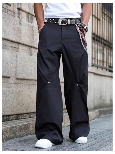 Men's Baggy Pants Pleated Wide Leg Dress Pants Zipper Fly Work Pant Casual Suit Trousers with Pockets3