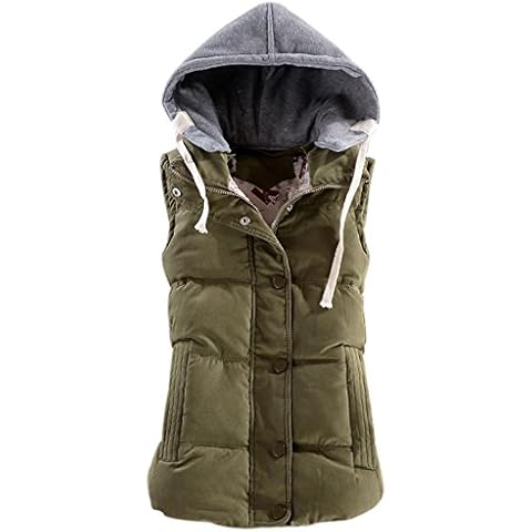 Yeokou Women's Slim Sleeveless Quilted Removable Hooded Winter Puffer Vest Coat(Army Green-M) Cover