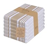 Urban Villa Kitchen Towels,Trendy Stripes, 100% Cotton Dish Towels, Mitered Corners, (Size: 20X30 Inch), Taupe/White Highly Absorbent Bar Towels & Tea Towels - (Set of 6)