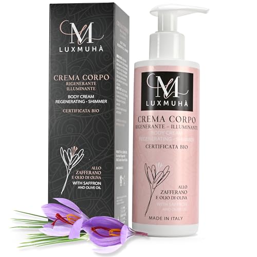 Luxmuha - Crema corporal nutritiva con azafrán, aceite de oliva - Orgánico - Acción regeneradora e hidratante - Textura aterciopelada - 200 ml