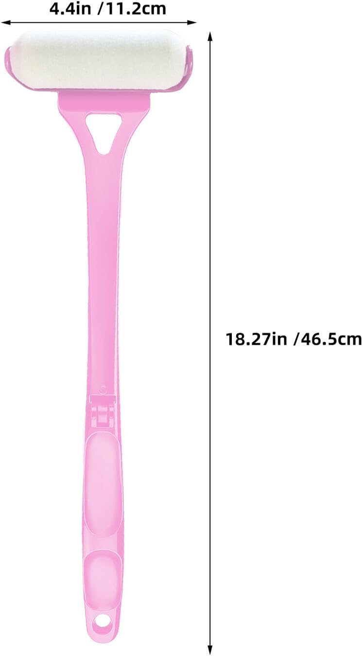 FRCOLOR Folding Back Lotion Applicator Roller 29-46.5cm, Pink Body Lotion Spreader for Sunscreen and Cream, Daily Use Back Cream Applicator Wand for Women